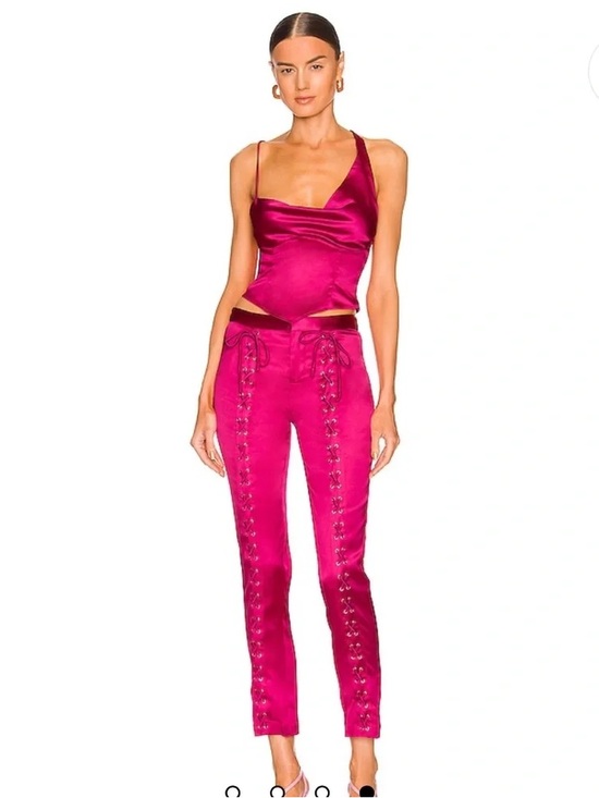 Song of Style Pants - NWT Song of Style Ewan Fuchsia Pink Satin Lace-Up Front Grommet cropped Pants XS